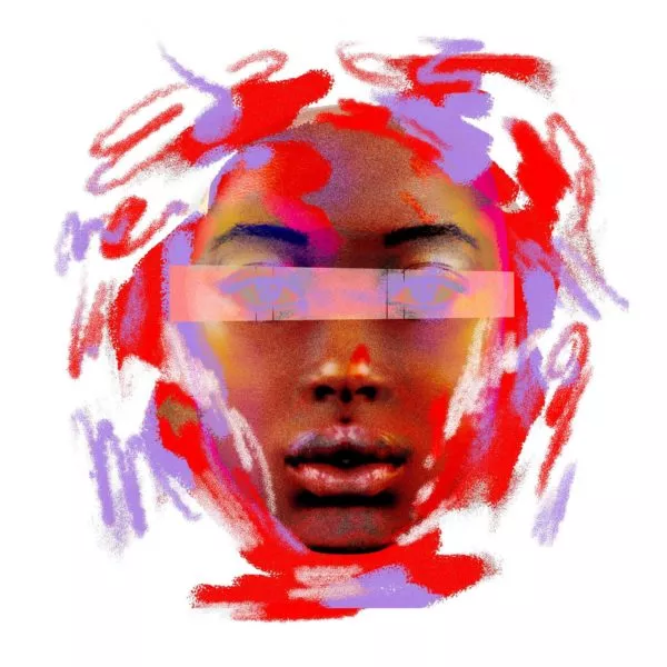 A woman's face, adorned with colorful paint, challenges societal beauty standards.