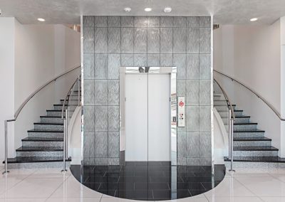 An elevator in a modern building.