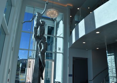 A statue in the lobby of a building.